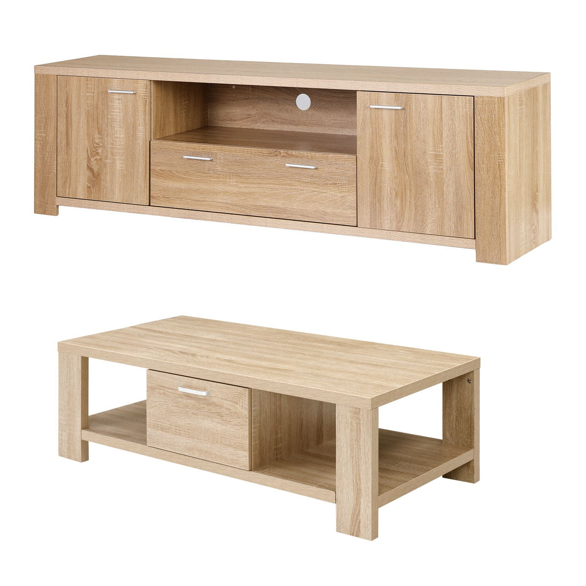 Artiss Pine Finish TV Unit and Coffee Table Set
