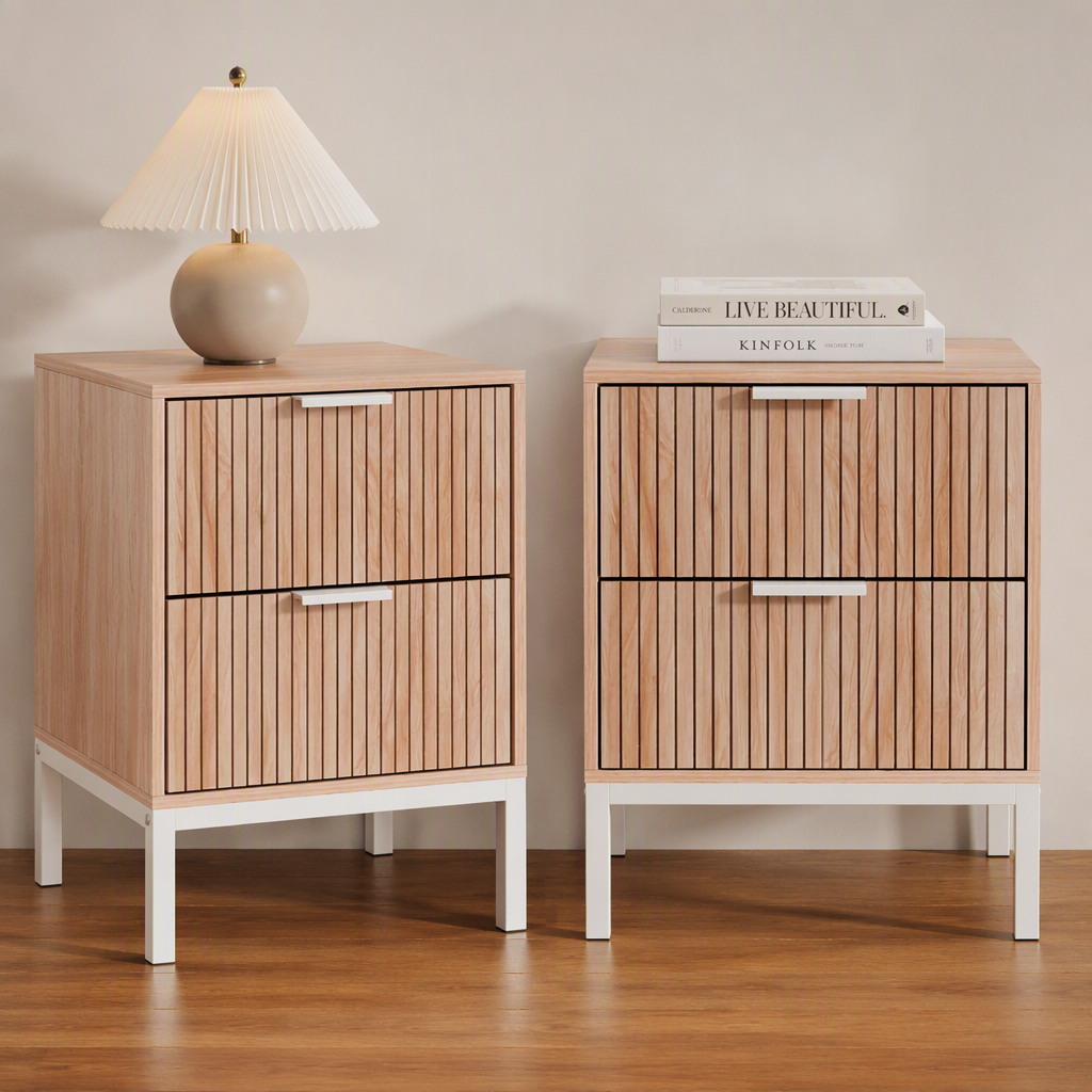 Artiss Lura Pine and White Bedside Tables, Set of 2
