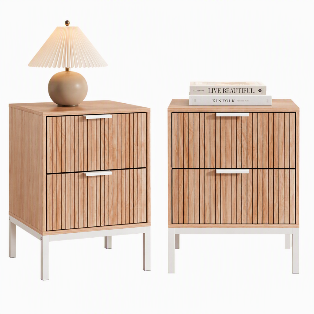 Artiss Lura Pine and White Bedside Tables, Set of 2