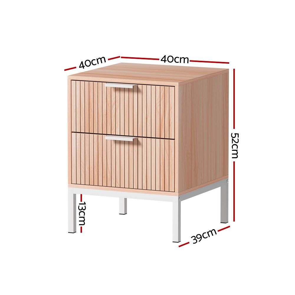 Artiss Lura Pine and White Bedside Tables, Set of 2