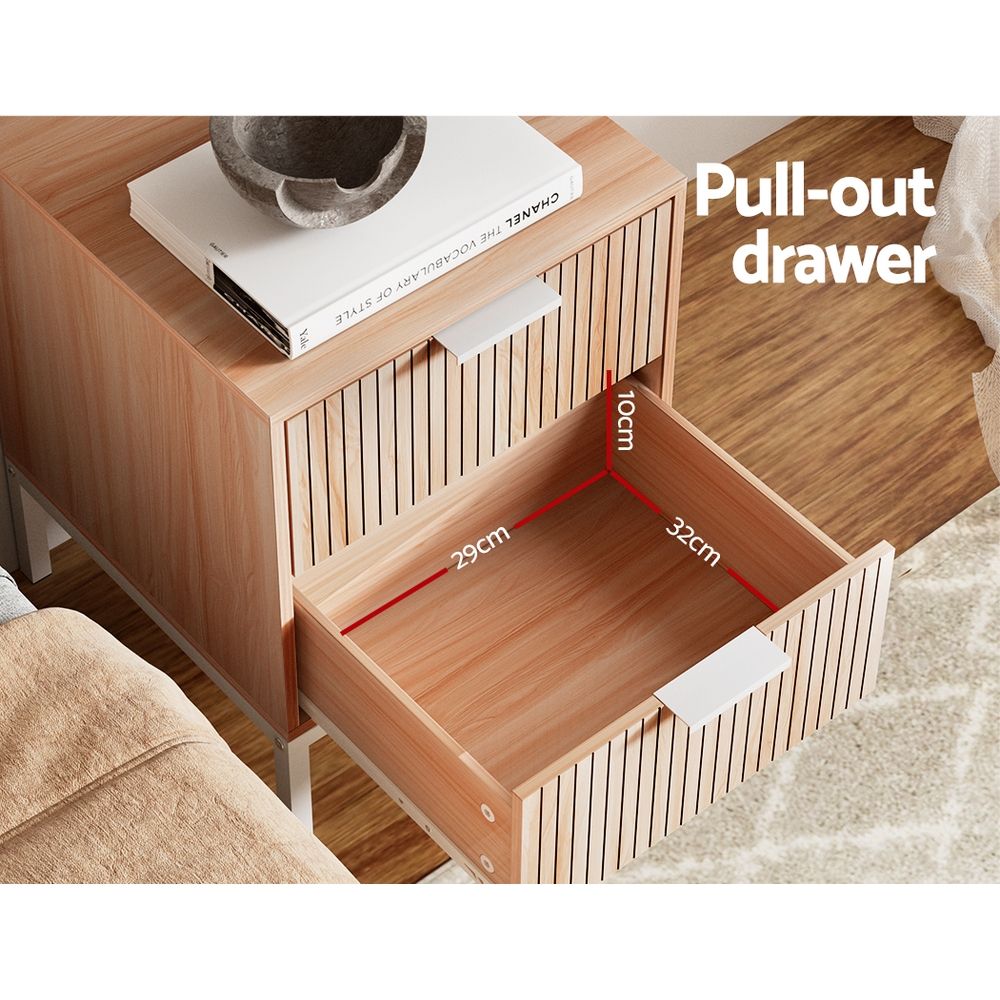 Artiss Lura Pine and White Bedside Tables, Set of 2