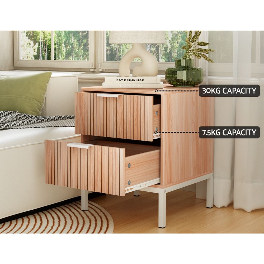 Artiss Lura Pine and White Bedside Tables, Set of 2