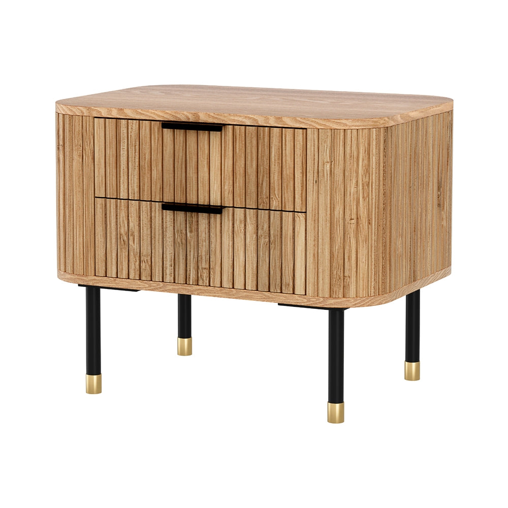 Artiss Pine Finish Bedside Table with Two Drawers