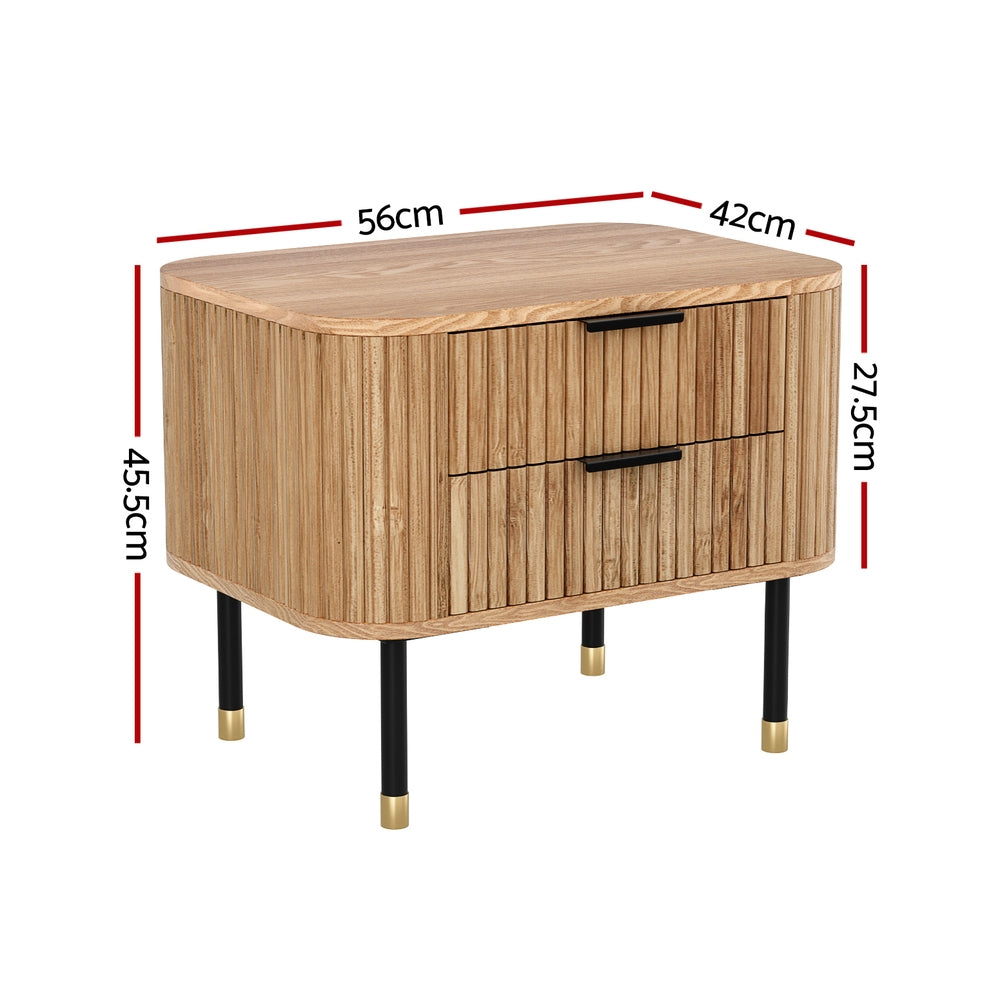 Artiss Pine Finish Bedside Table with Two Drawers