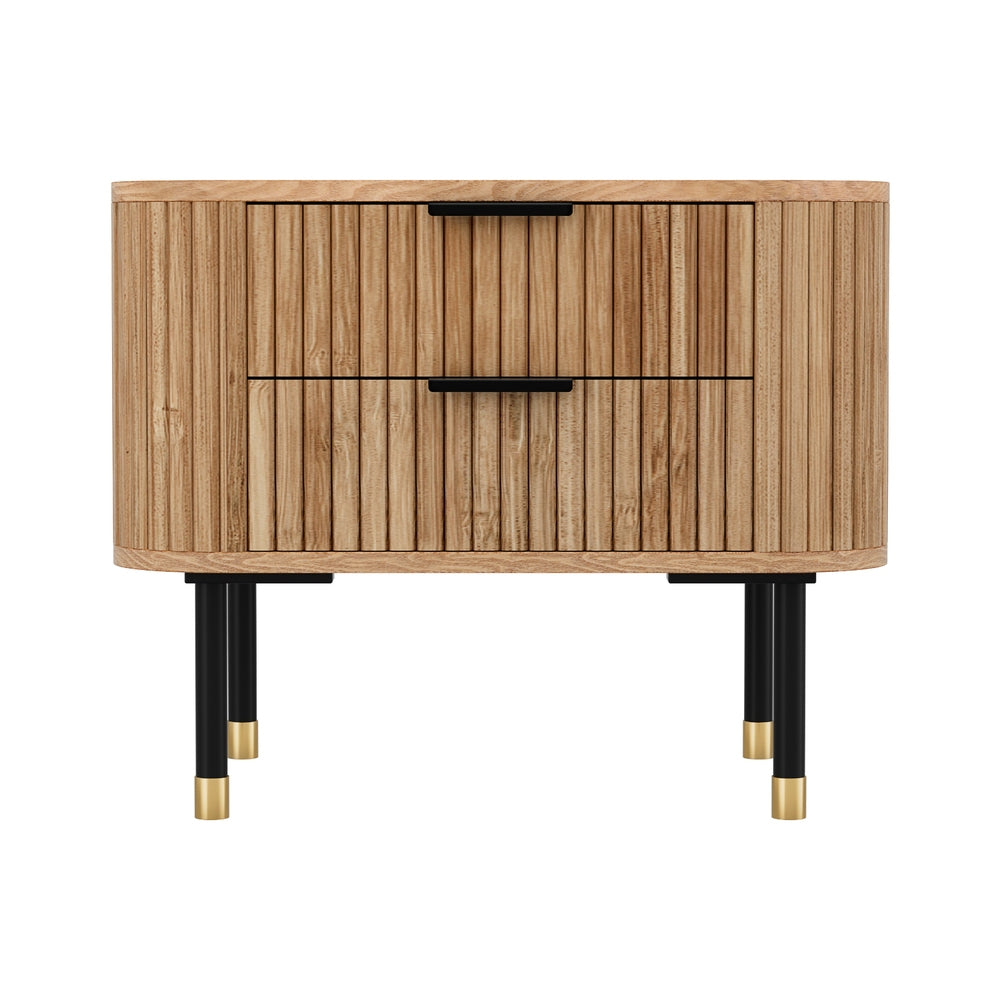 Artiss Pine Finish Bedside Table with Two Drawers