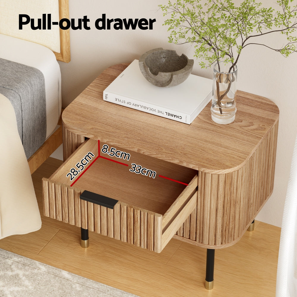 Artiss Pine Finish Bedside Table with Two Drawers