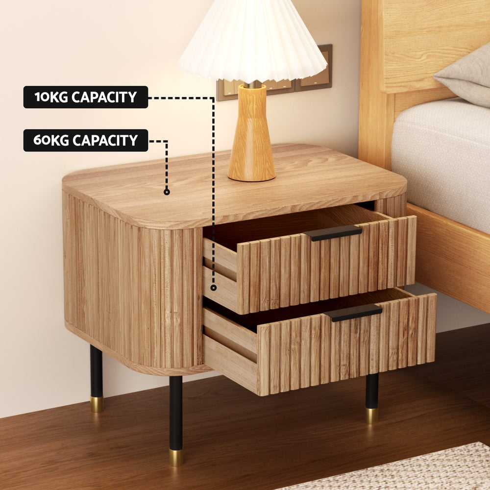 Artiss Pine Finish Bedside Table with Two Drawers
