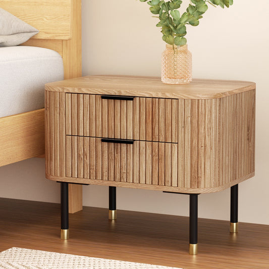 Artiss Pine Finish Bedside Table with Two Drawers
