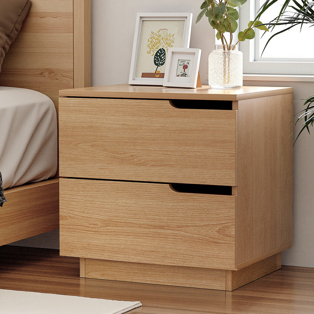 Artiss Pine Finish Bedside Table with Two Drawers, 48 cm