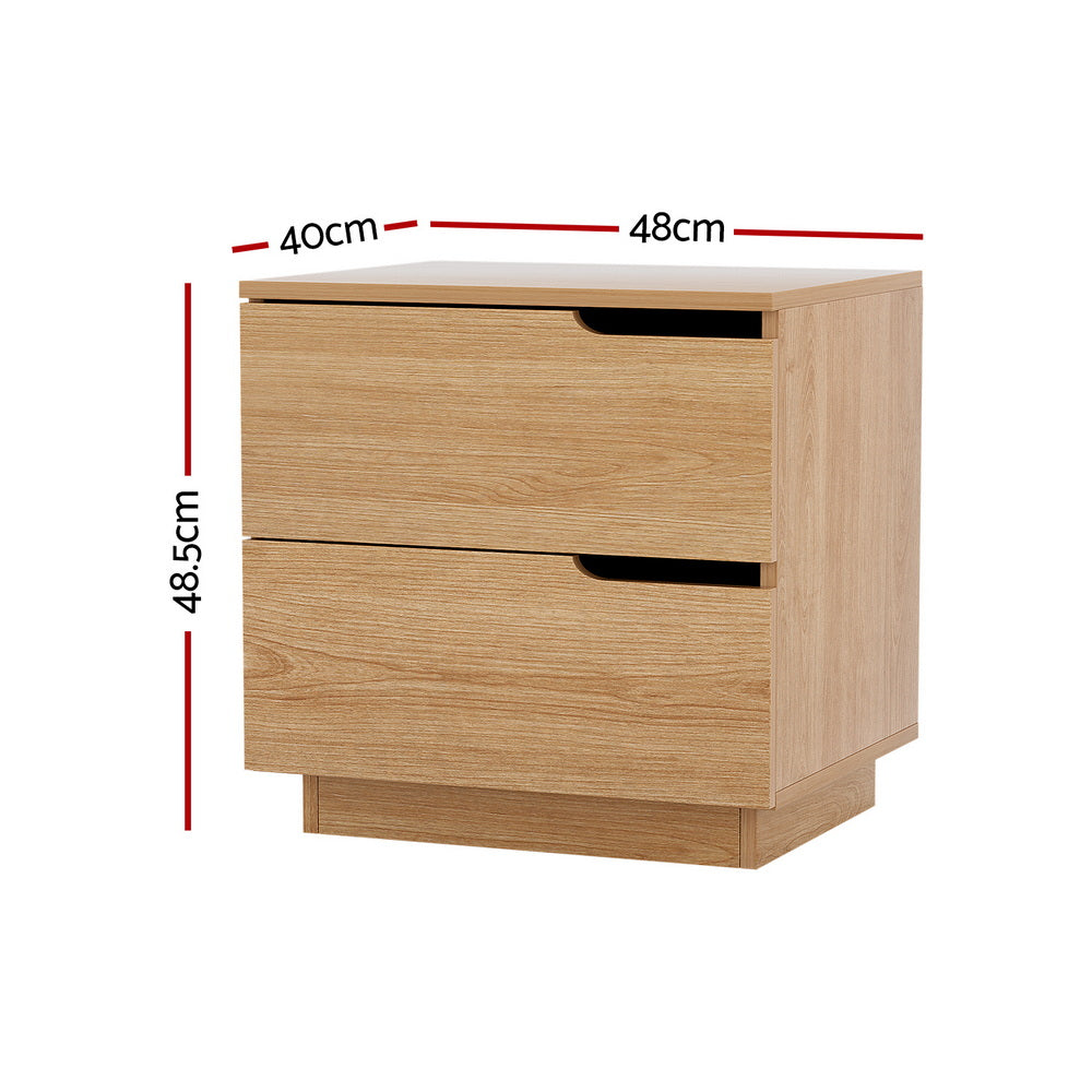 Artiss Pine Finish Bedside Table with Two Drawers, 48 cm