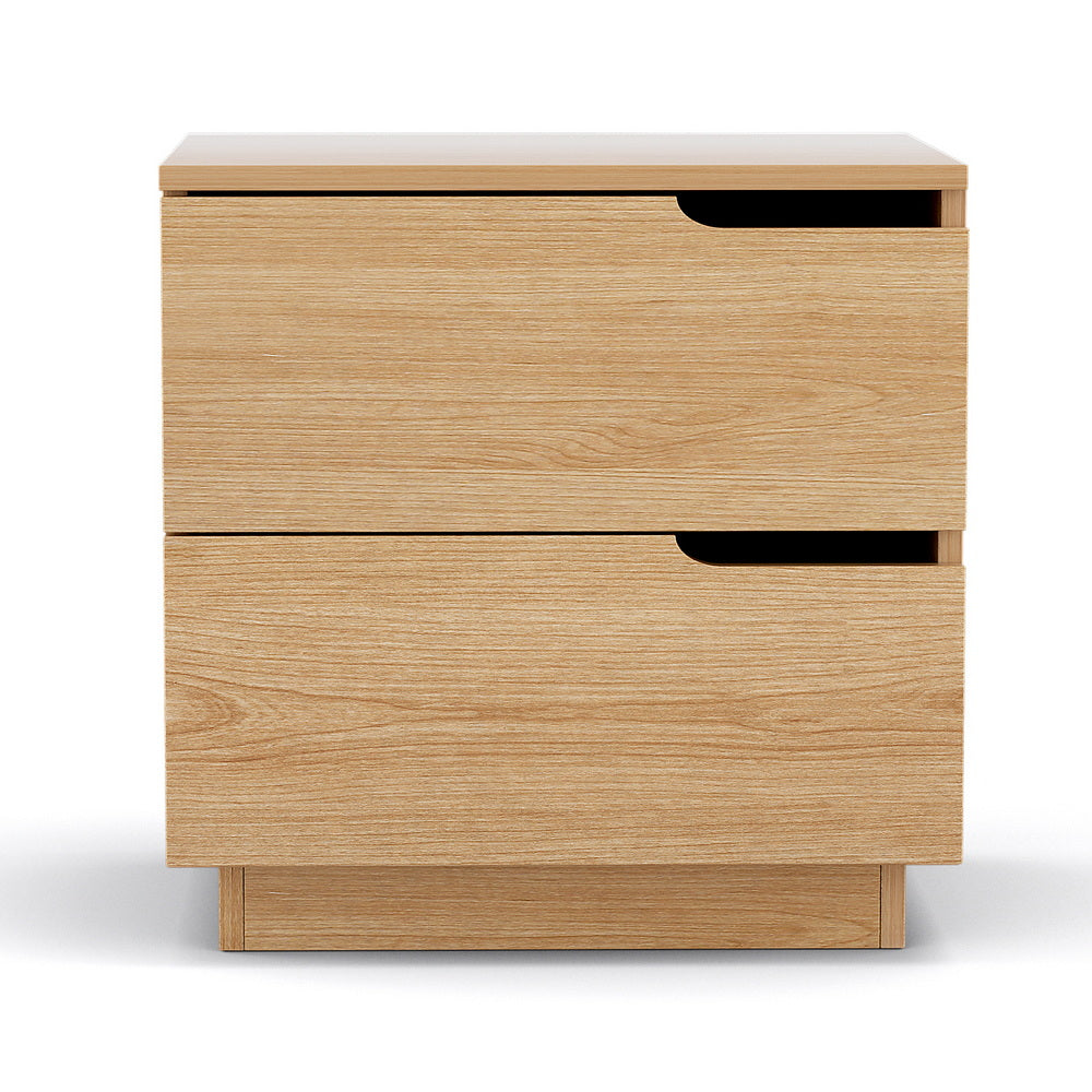 Artiss Pine Finish Bedside Table with Two Drawers, 48 cm