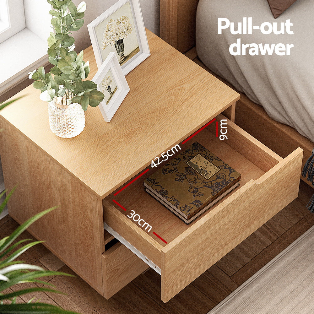 Artiss Pine Finish Bedside Table with Two Drawers, 48 cm