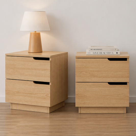 Artiss Pine Finish Two Drawer Bedside Tables, Set of 2