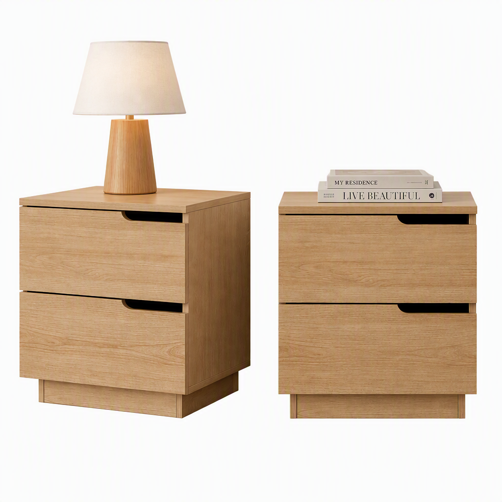 Artiss Pine Finish Two Drawer Bedside Tables, Set of 2