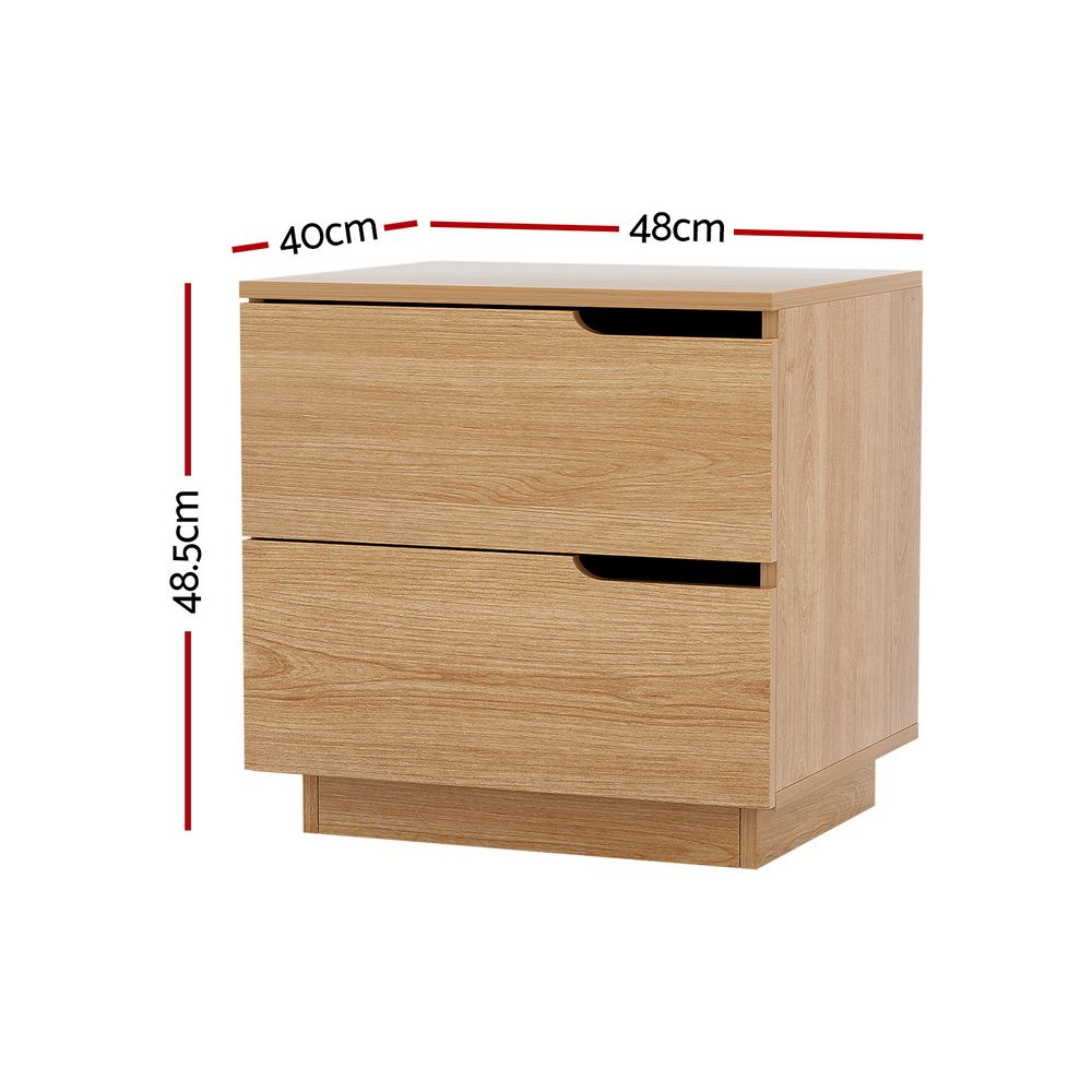 Artiss Pine Finish Two Drawer Bedside Tables, Set of 2