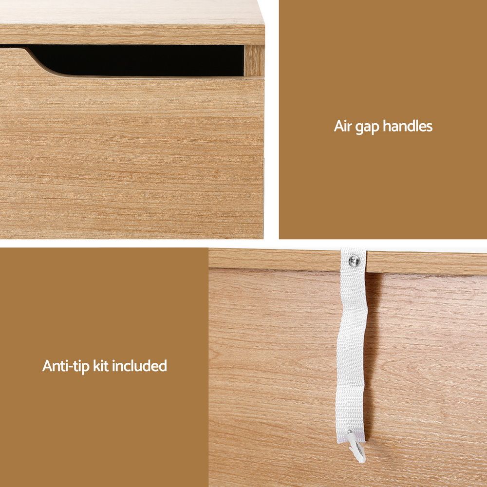 Artiss Pine Finish Two Drawer Bedside Tables, Set of 2