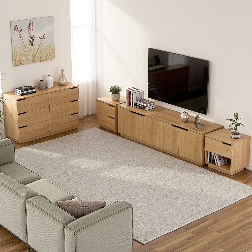 Artiss Pine Finish Two Drawer Bedside Tables, Set of 2