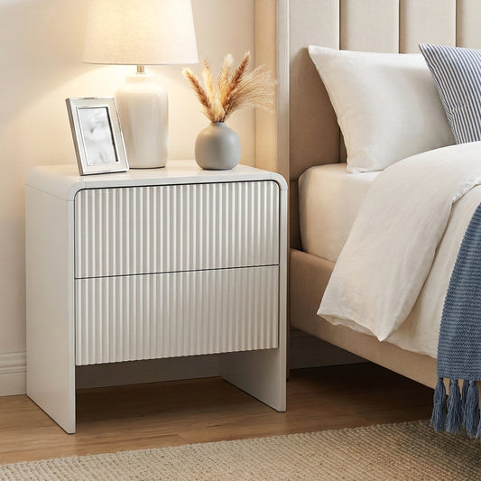Artiss Beige Bedside Table with Two Drawers
