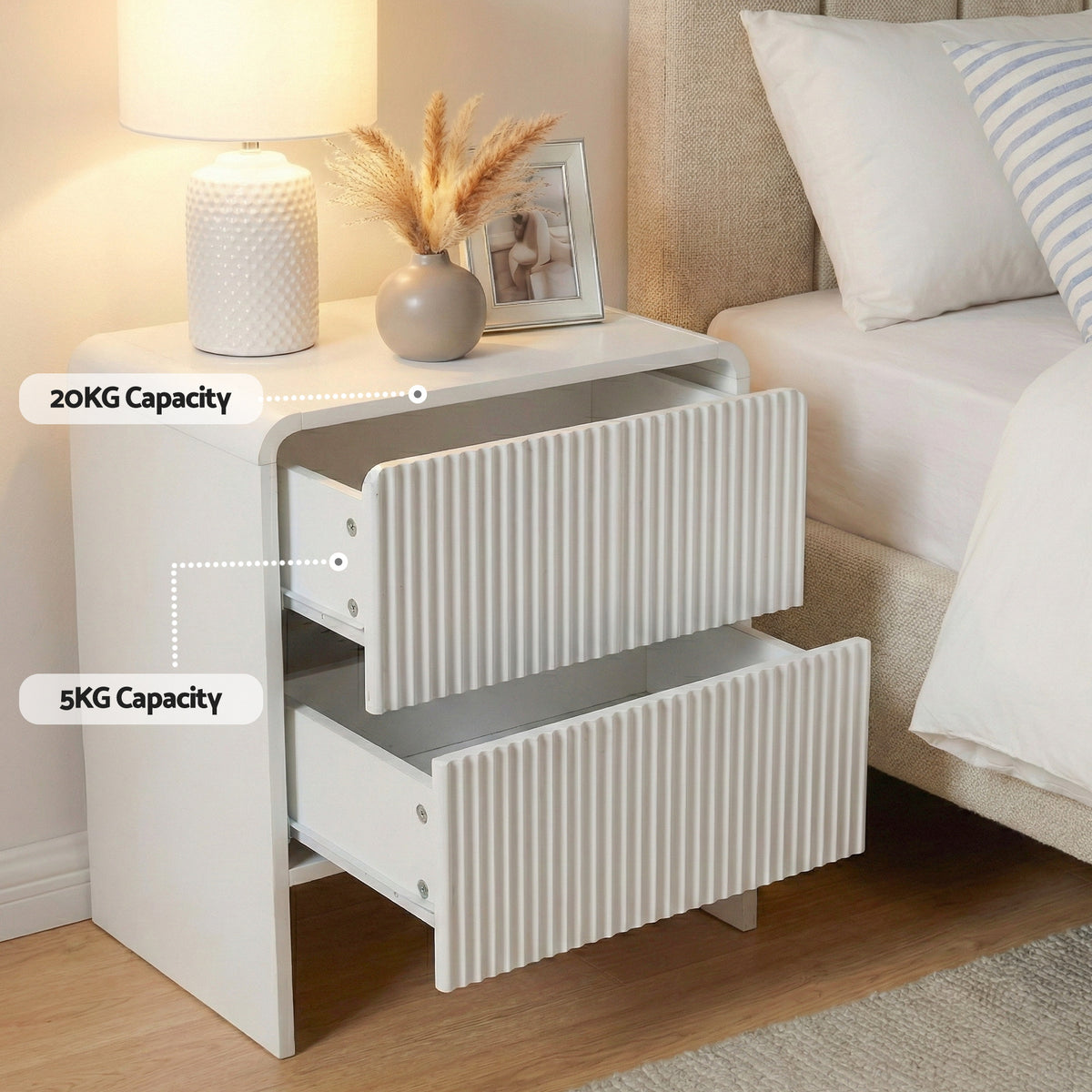Artiss Beige Bedside Table with Two Drawers