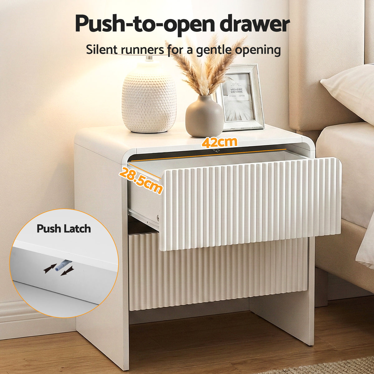 Artiss Beige Bedside Table with Two Drawers