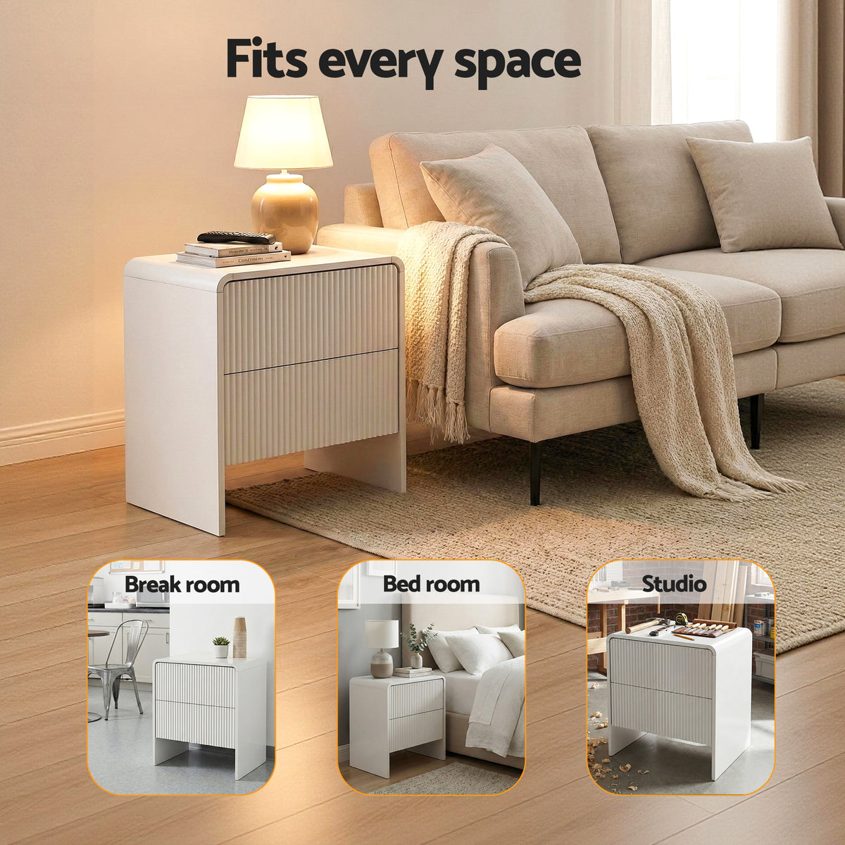 Artiss Beige Bedside Table with Two Drawers