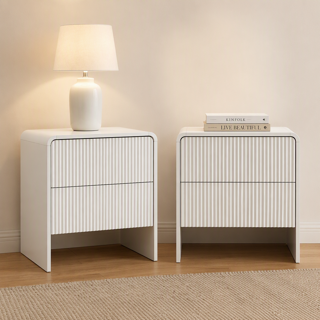 Artiss Beige Bedside Tables with Two Drawers, Set of 2