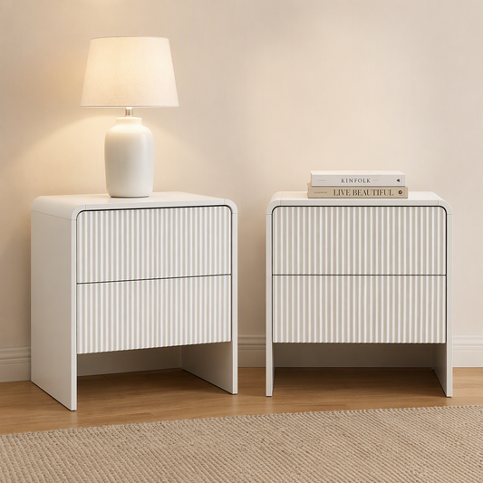 Artiss Beige Bedside Tables with Two Drawers, Set of 2
