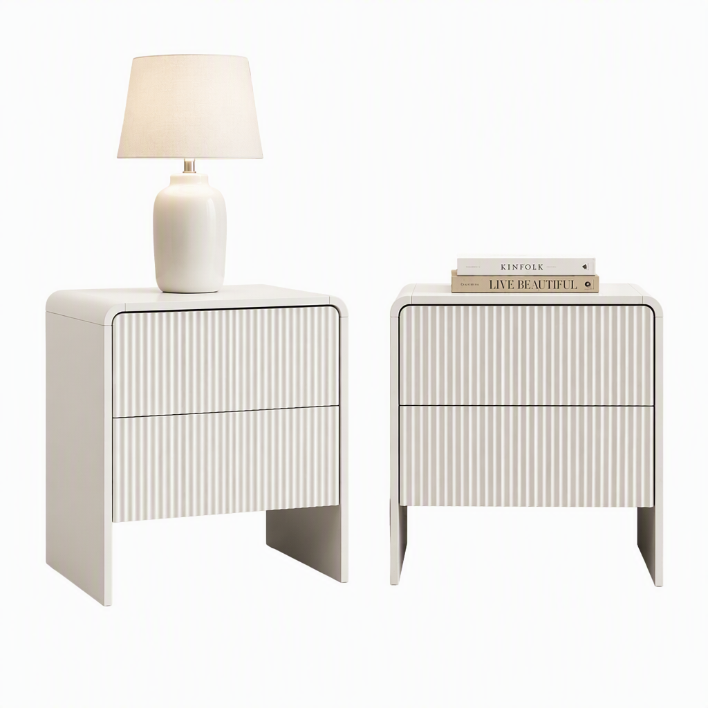 Artiss Beige Bedside Tables with Two Drawers, Set of 2