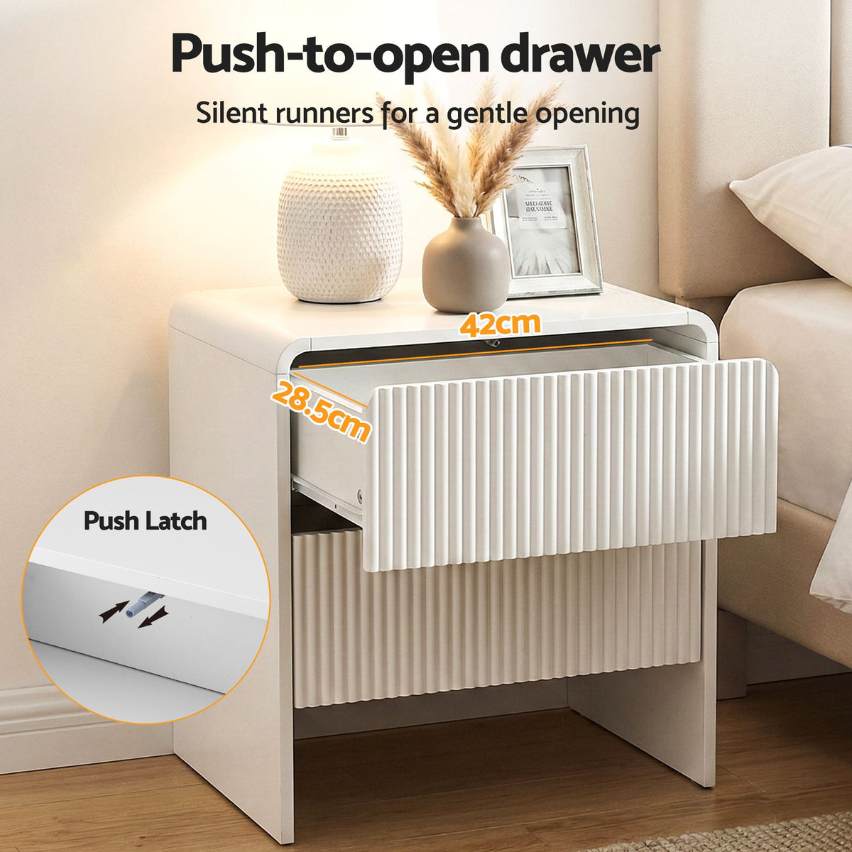 Artiss Beige Bedside Tables with Two Drawers, Set of 2