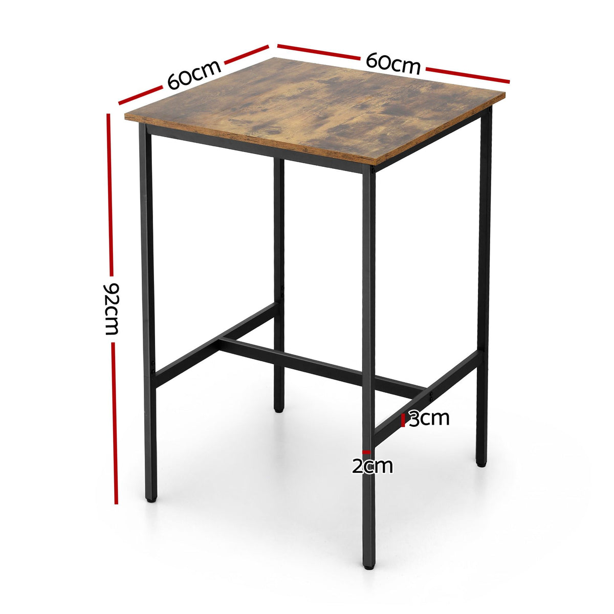 Artiss Walnut Finish Square Bar Table, 60 cm