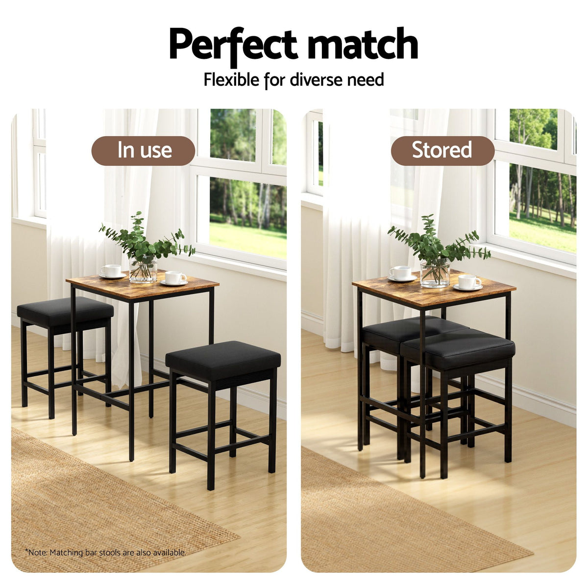 Artiss Walnut Finish Square Bar Table, 60 cm
