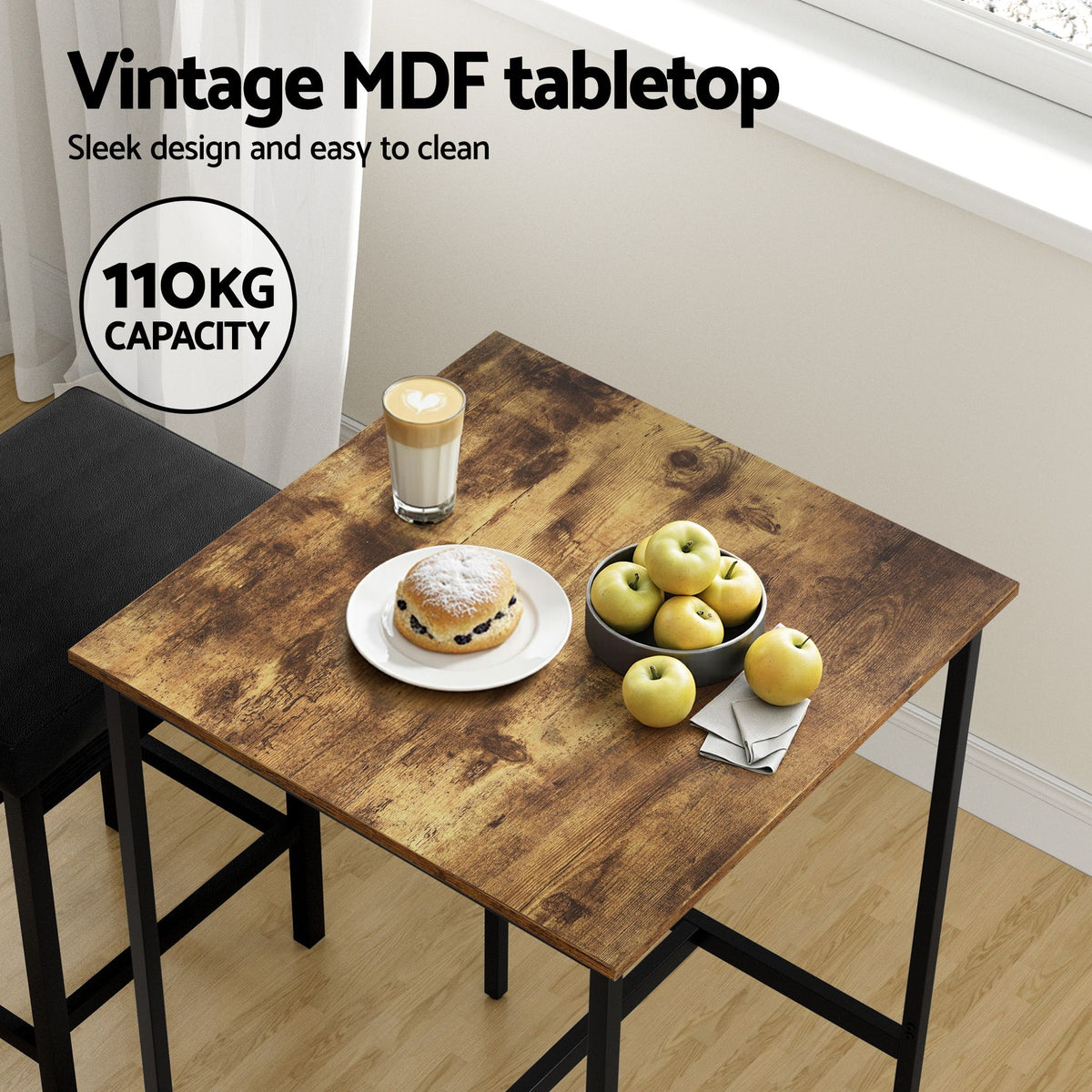Artiss Walnut Finish Square Bar Table, 60 cm