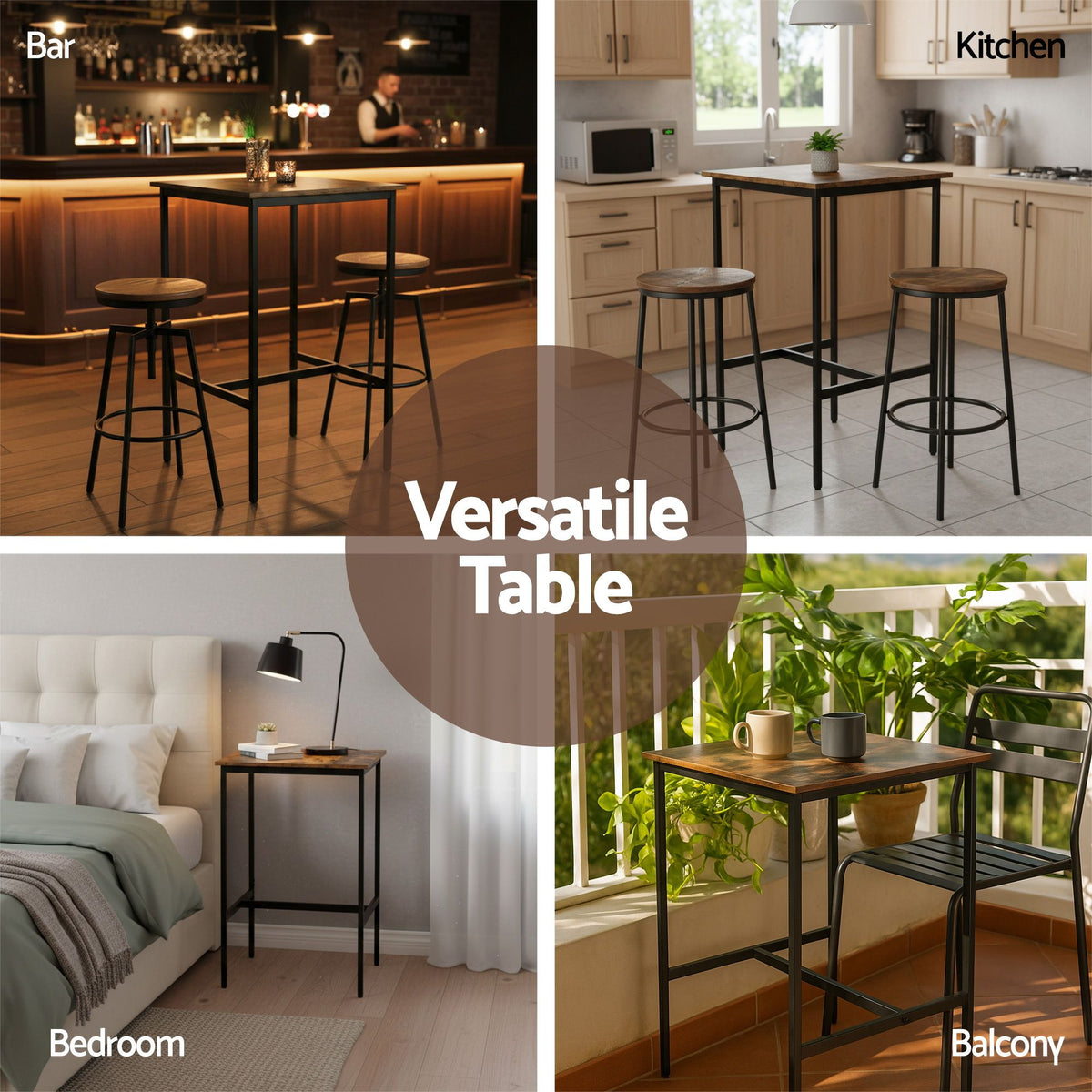 Artiss Walnut Finish Square Bar Table, 60 cm