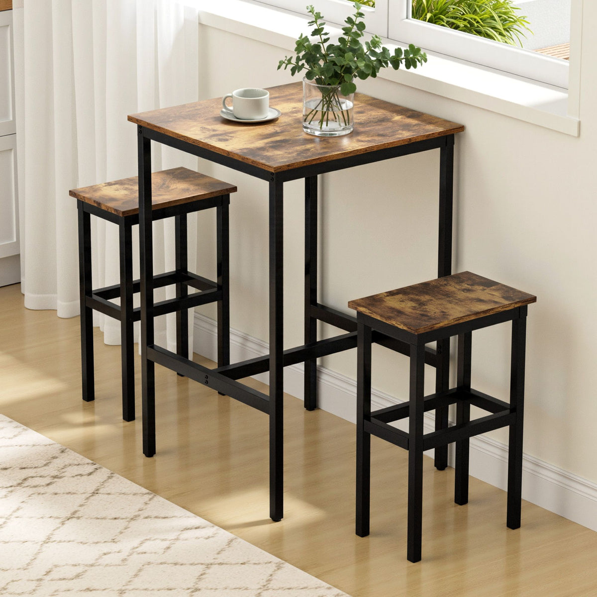 Artiss Walnut Finish Square Bar Table, 60 cm