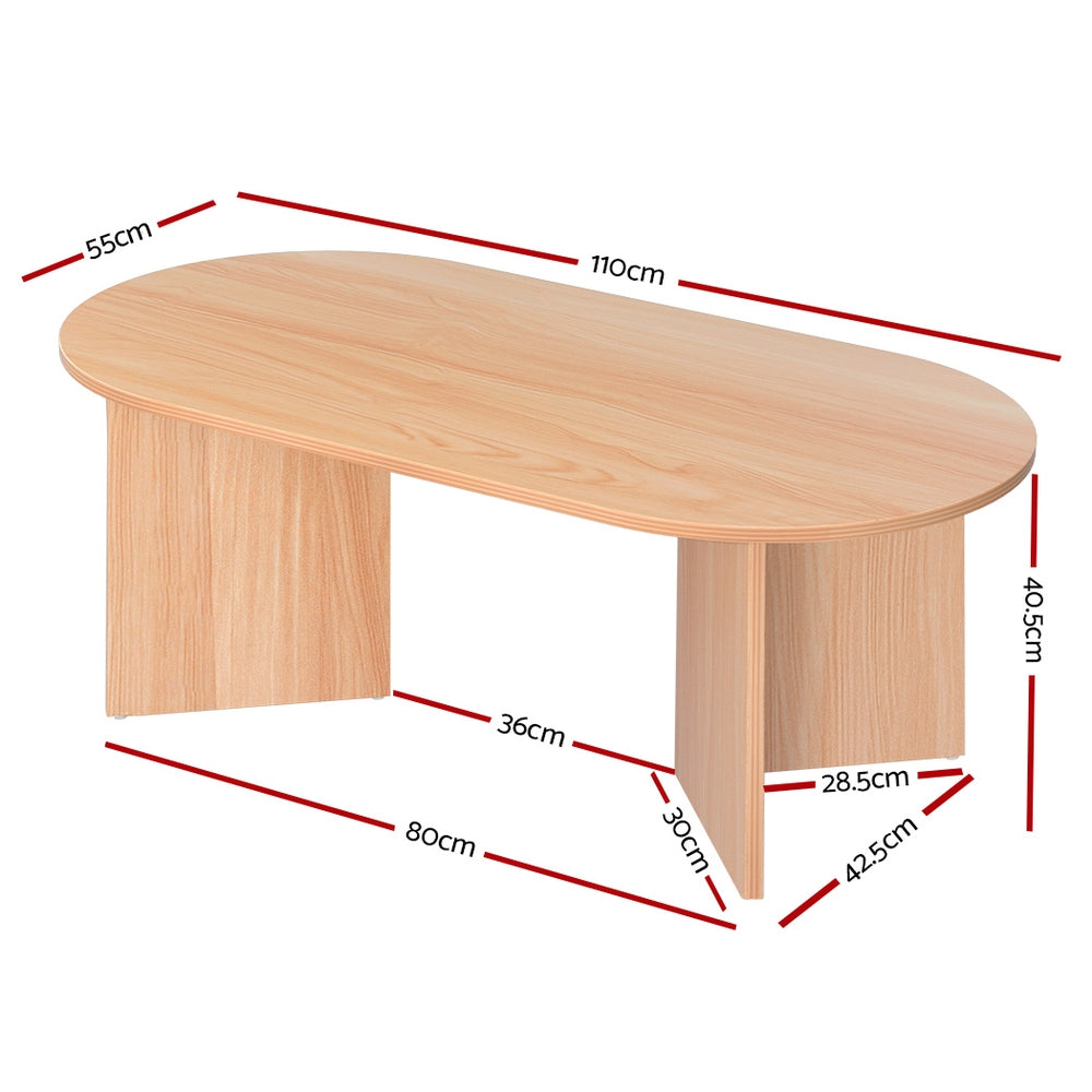Artiss Alva Pine Finish Oval Coffee Table, 110 cm