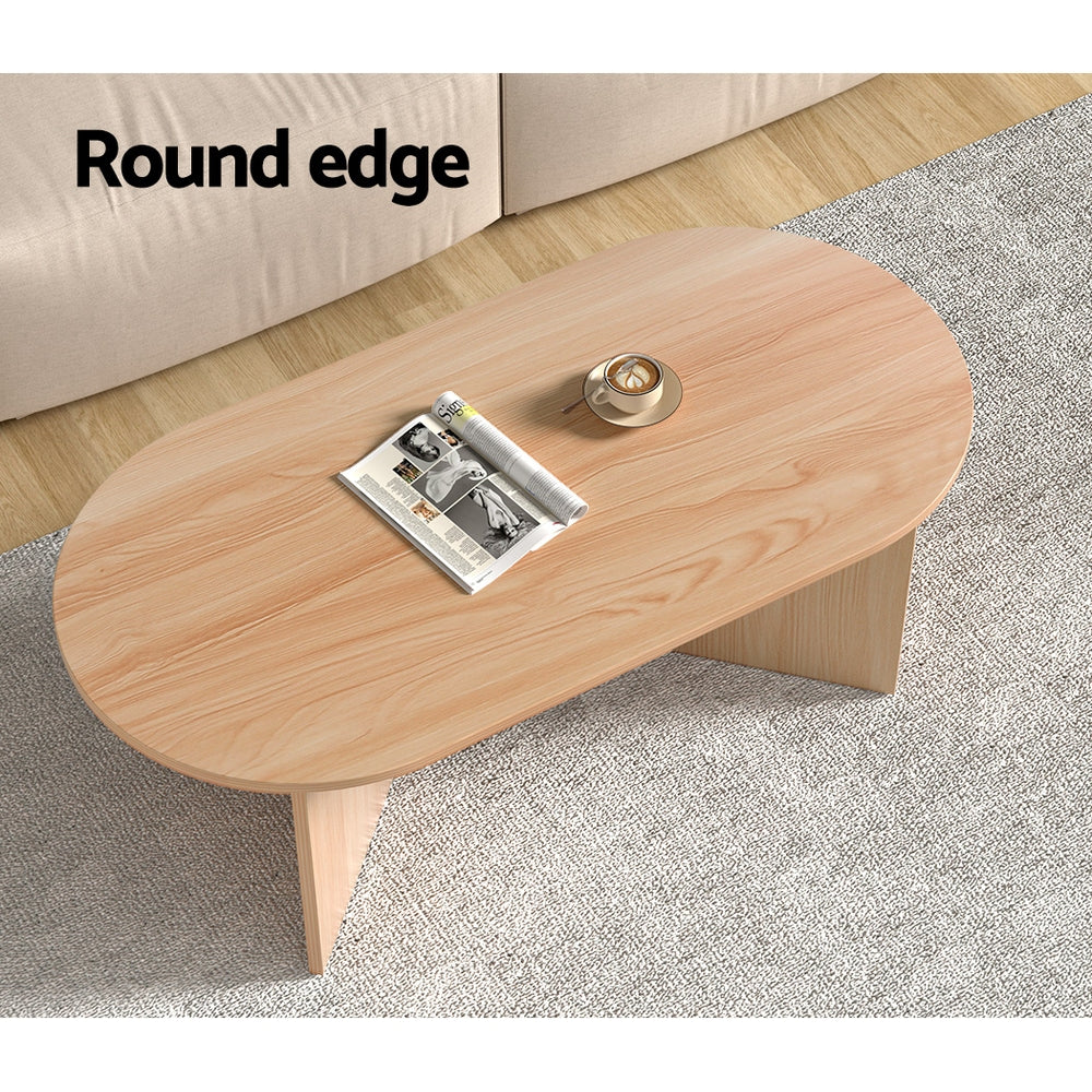 Artiss Alva Pine Finish Oval Coffee Table, 110 cm
