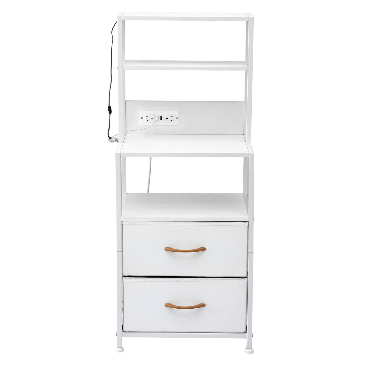 Artiss Tall White Bedside Table with Charging Station and LED