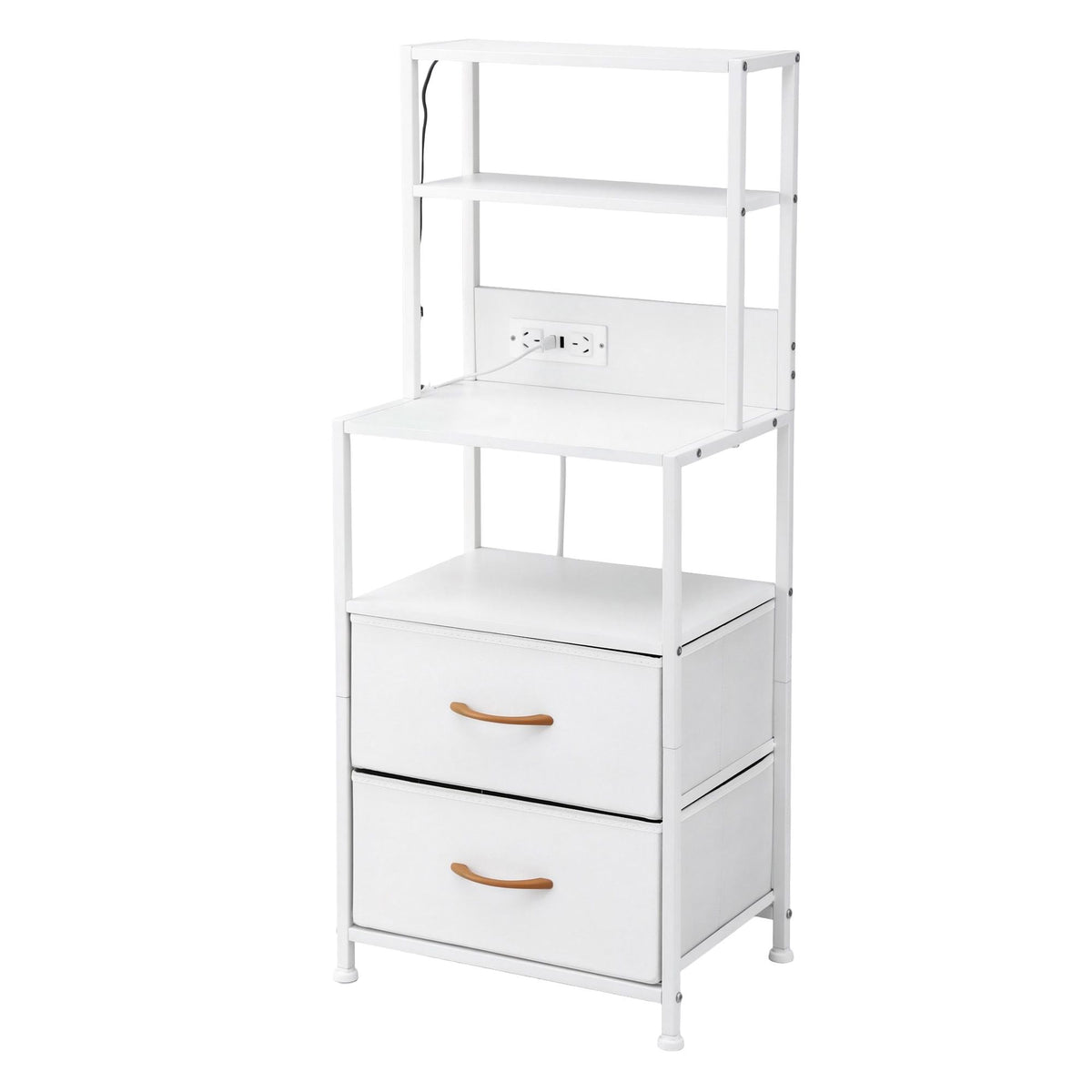 Artiss Tall White Bedside Table with Charging Station and LED