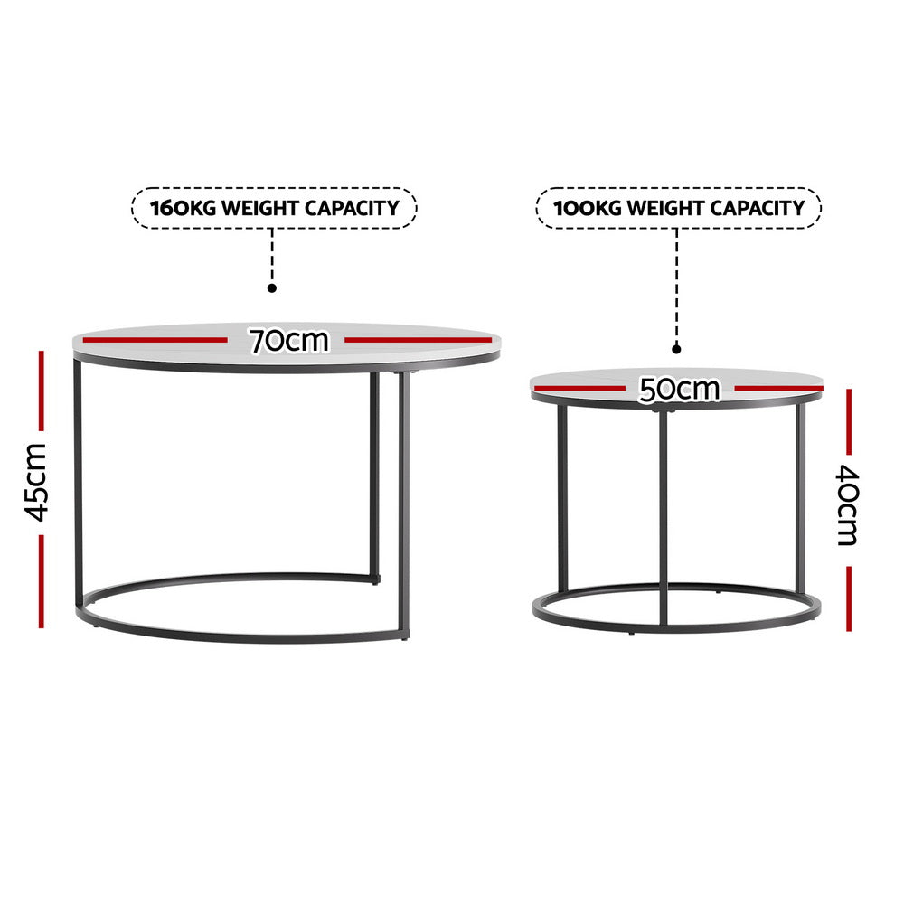 Artiss Marble Effect Nesting Coffee Tables, Set of 2