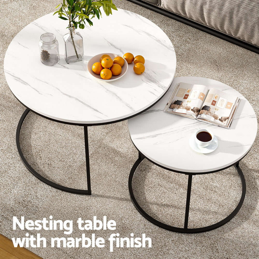 Artiss Marble Effect Nesting Coffee Tables, Set of 2