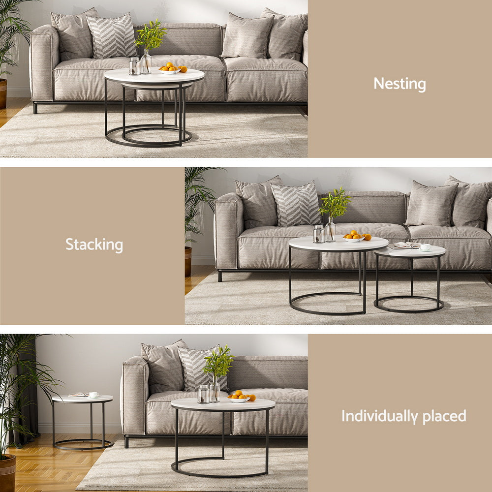 Artiss Marble Effect Nesting Coffee Tables, Set of 2