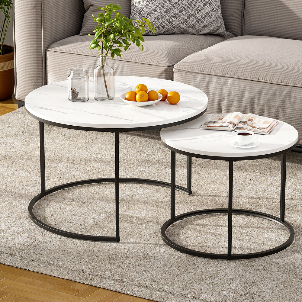 Artiss Marble Effect Nesting Coffee Tables, Set of 2