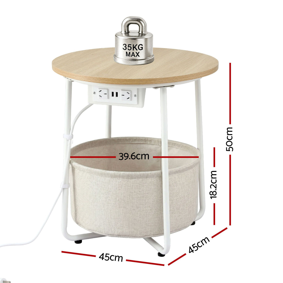 Artiss Round Side Tables with Charging Station, Set of 2