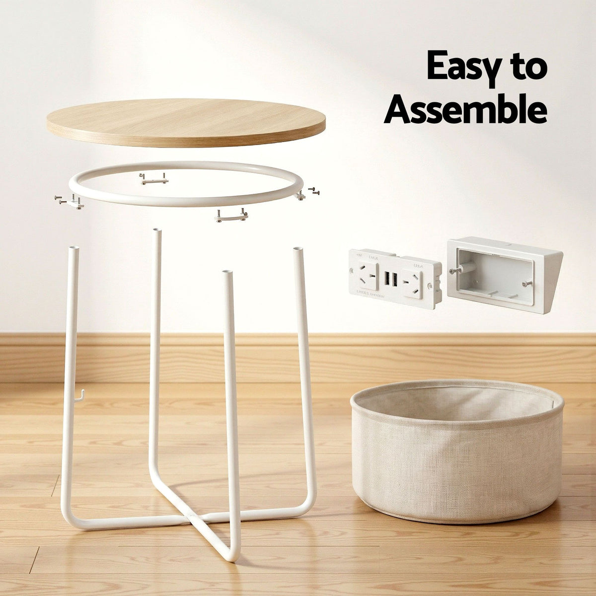 Artiss Round Side Tables with Charging Station, Set of 2