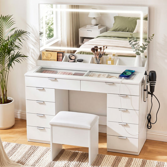Artiss White LED Dressing Table with Ten Drawers
