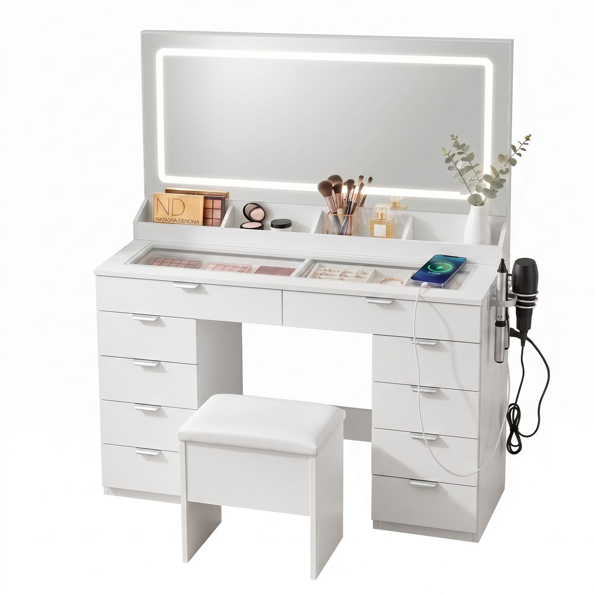 Artiss White LED Dressing Table with Ten Drawers