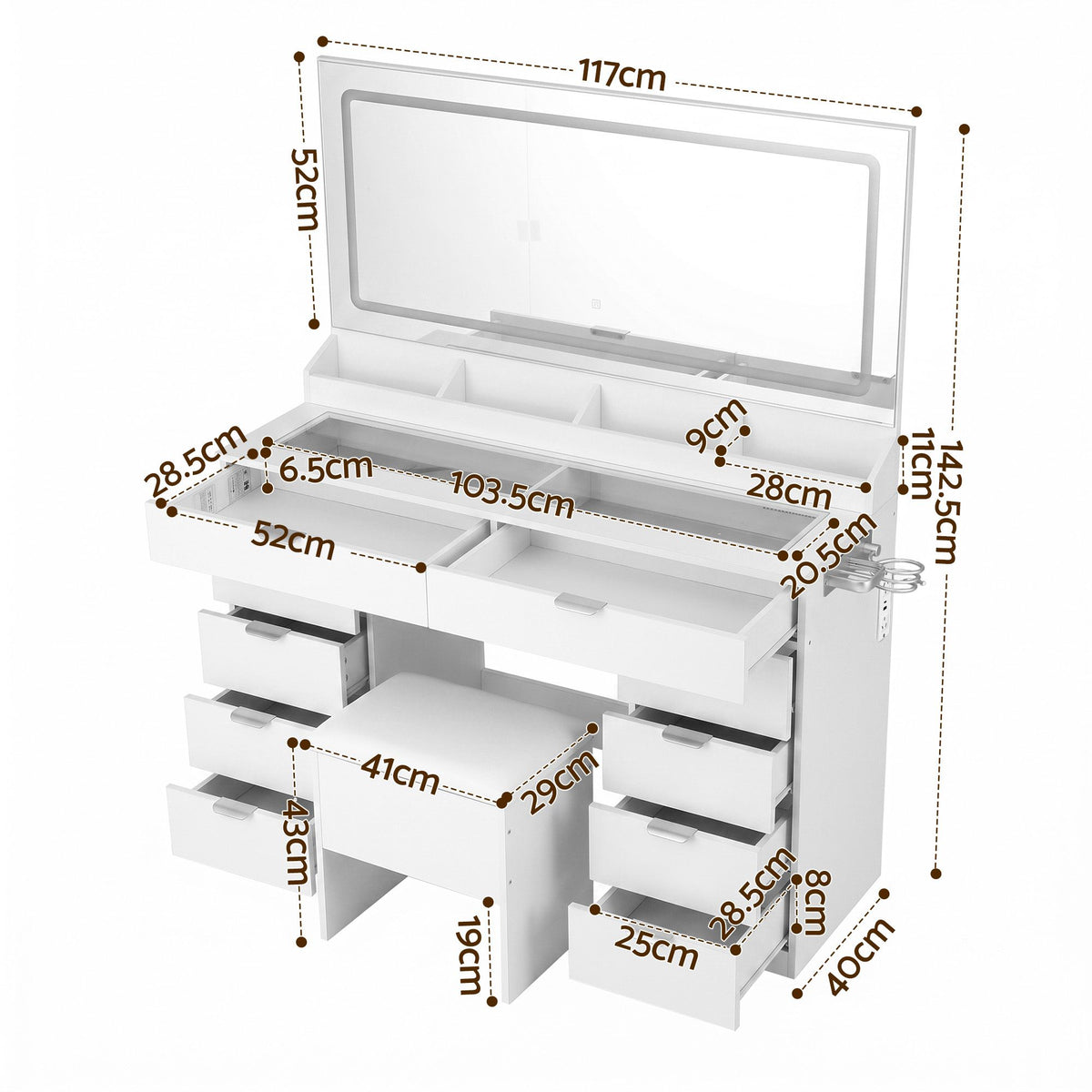 Artiss White LED Dressing Table with Ten Drawers