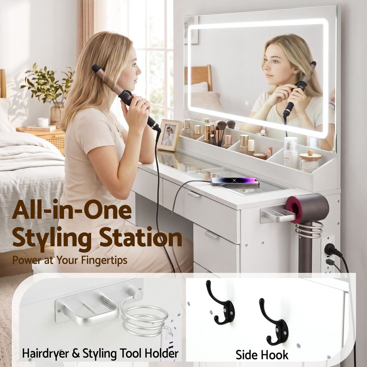 Artiss White LED Dressing Table with Ten Drawers