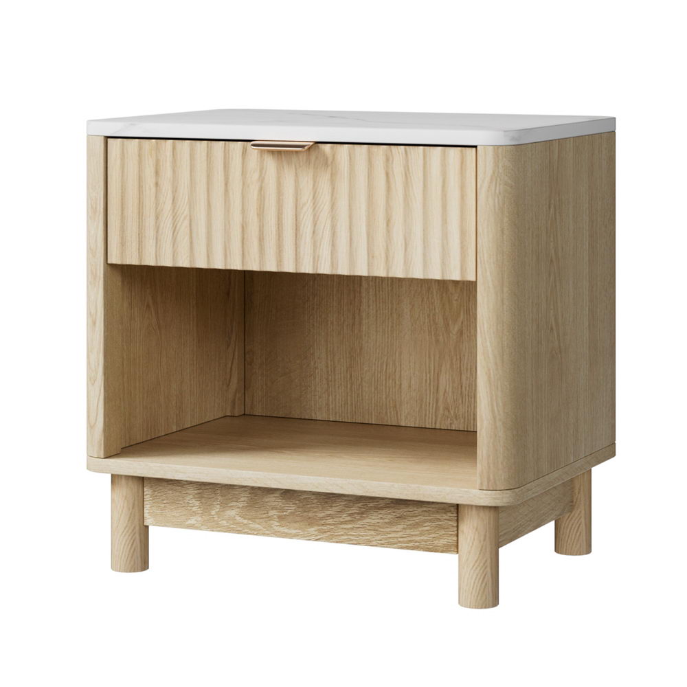 Artiss Pine Finish Bedside Table with Drawer and Shelves