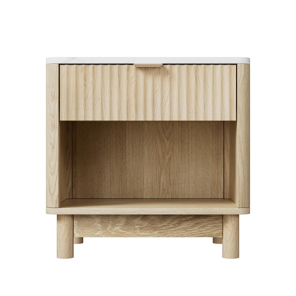 Artiss Pine Finish Bedside Table with Drawer and Shelves